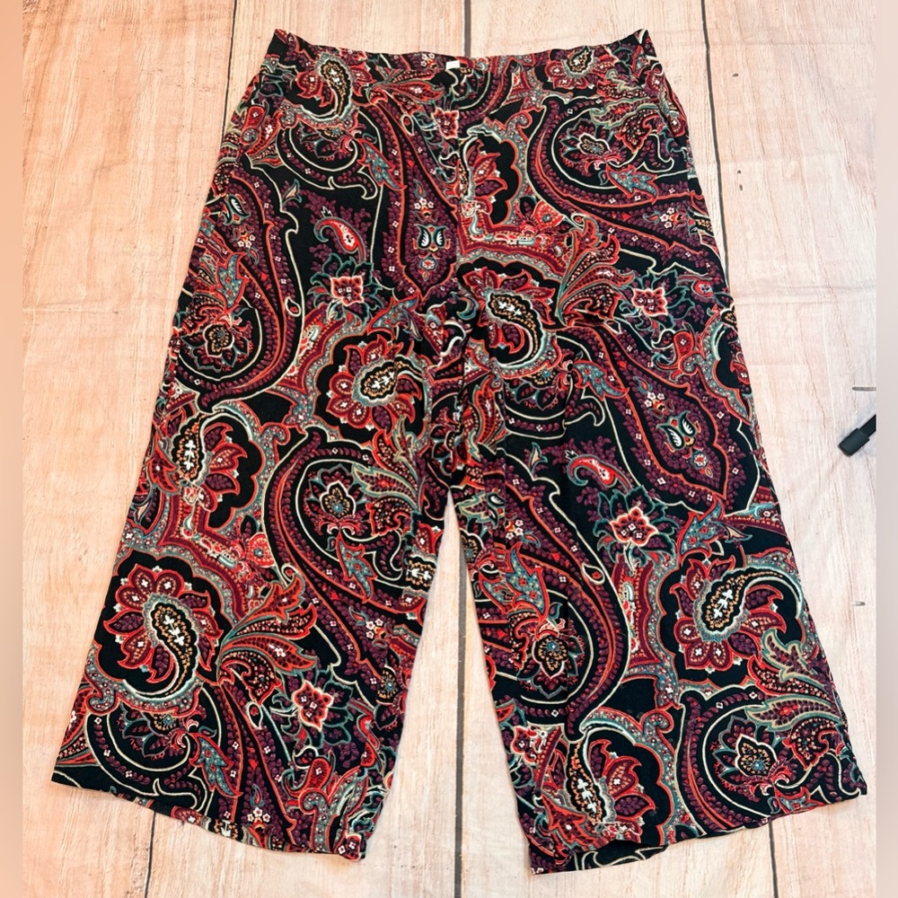 J.Jill Multi-Color Print High Waisted Wide Leg Pull On Rayon Pants Women Medium